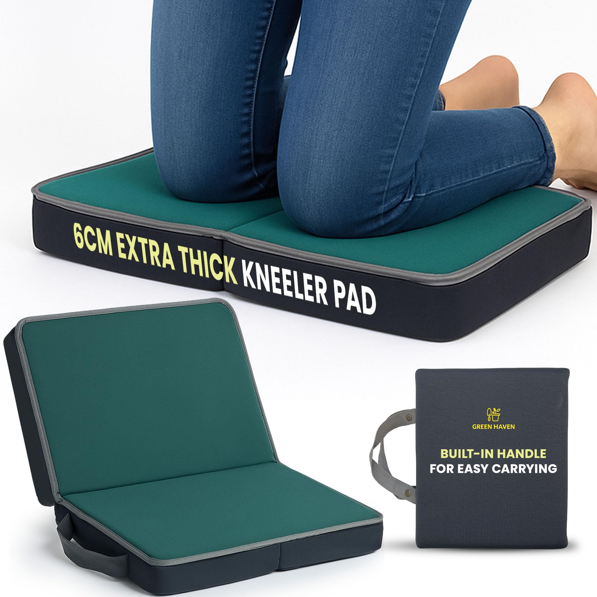 Green Haven Folding Memory Foam Garden Kneeling Pad – 6cm Memory Foam, Lightweight & Portable with Handles, Perfect for Gardening, Bath Kneeler, Seat Cushion, Indoor & Outdoor Support