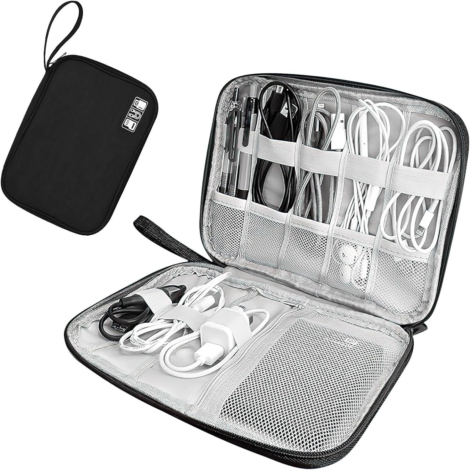 Electronics Accessories Organizer Bag – Travel Cable Organizer Case, Universal Carrying Pouch for USB Cables, SD Cards, Chargers, Hard Drives, and Gadgets (Black)