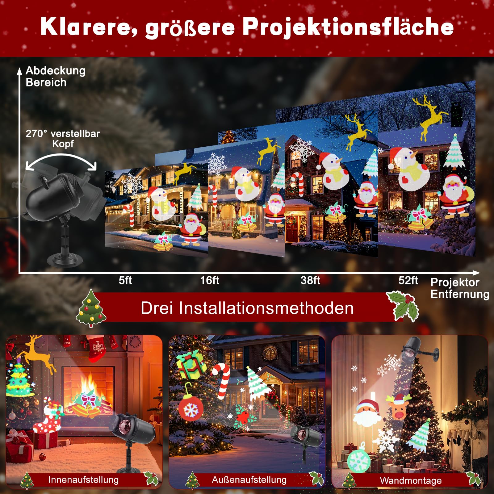 Projektor Weihnachten Aussen, GuKKK 2-in-1 LED Projektionslampe mit 10 Schaltbare Muster 10 Welleneffekt, Wasserdichte Christmas Lights mit Fernbedienung für Weihnachtsbeleuchtung Außen Innen