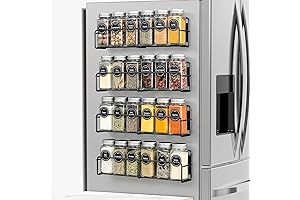 Magnetic Spice Rack, 4 Pack, 24 Square Glass Jars with Lids