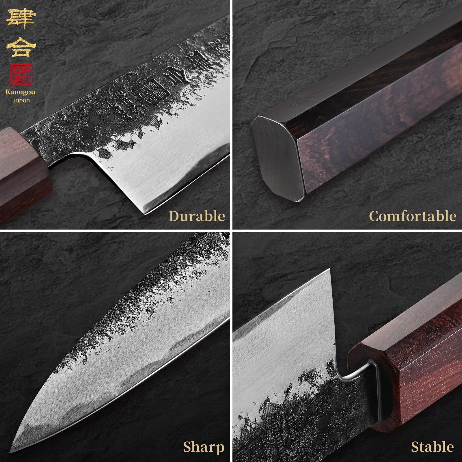 Kanngou Couteau Japonais Gyuto 21 cm Acier Inoxydable AUS-8 Coffret Cadeau