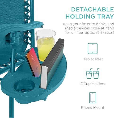 Miniatura 17 de Best Choice Products Juego de 2 sillas reclinables ajustables de malla de acero con gravedad cero con almohadas y bandejas portavasos, color arena