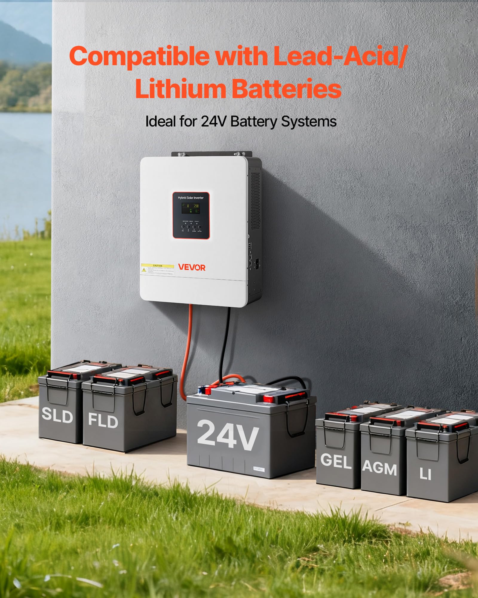 VEVOR Inverter Solare Ibrido 4000 W da 24 V CC a 230 V CA, Inverter e Caricabatterie a Onda Sinusoidale Pura con Regolatore Solare MPPT da 120 A Integrato, Modulo WiFi, Monofase