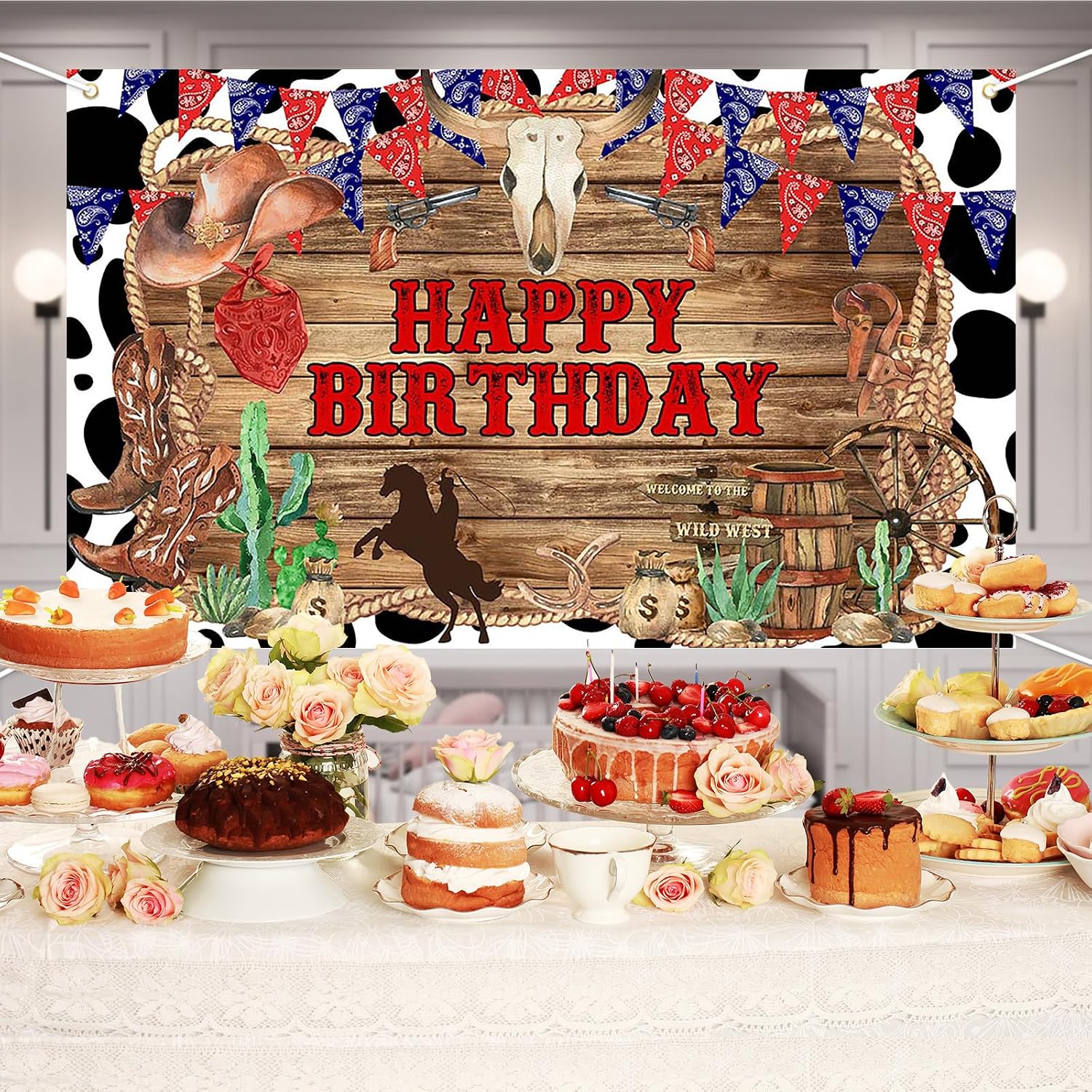 Avezano Cowboy Birthday Banner Western Cowboy Theme Birthday Party Decorations Retro Wooden Floor First Rodeo Photo Backdrop Background for Boy 70.8 x 43.3 Inches