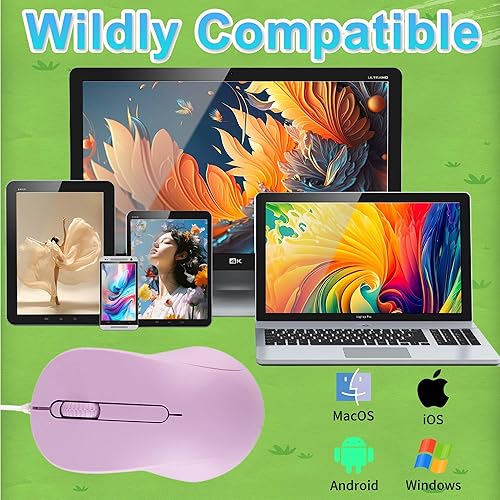 Miniatura 5 de Ratón con cable tipo C, portátil, silencioso y ergonómico de alta precisión, 3 botones, rueda de desplazamiento luminosa ambidiestro para laptop,