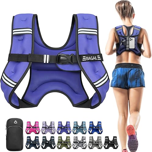 Miniatura 14 de BAGAIL Chaleco con peso de 5, 8, 10, 12, 15, 20, 25, 30 lbs, para caminar y perder peso, reflectante, con bolsa para teléfono, para mujeres
