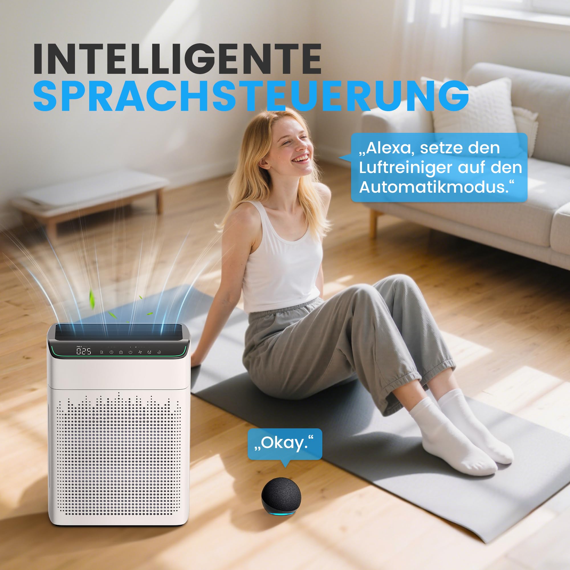 MERONTE Luftreiniger Allergiker für Wohnung Raucherzimmer, Air purifier, CADR 340m³/h für 157㎡ Raucherzimmer, PM 2,5 Luftqualitätsmonitor, WiFi- und Alexa-kompatibel, 1 Pack + 4 Modi