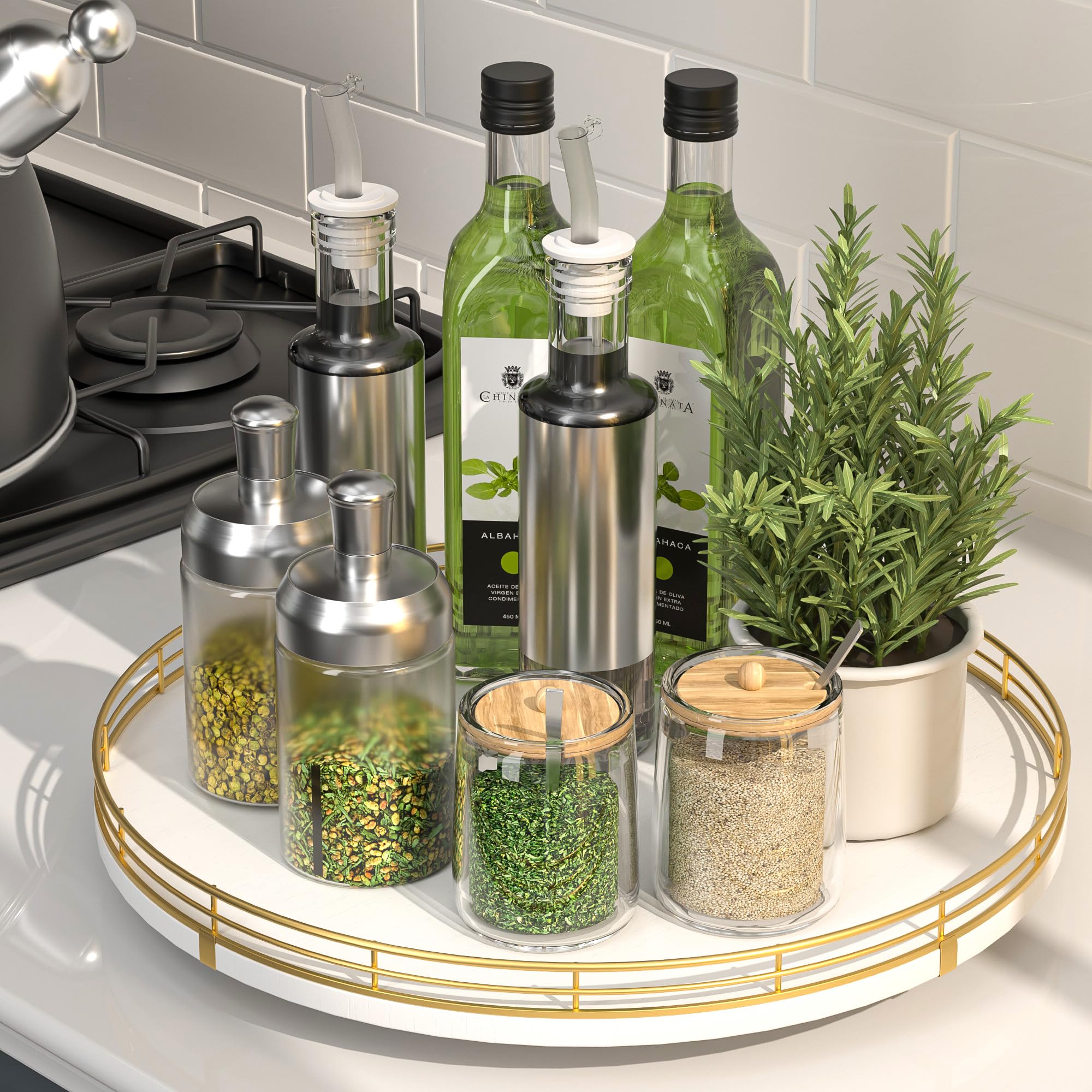 Photo 1 of Oroyutor 13-Inch Wooden Lazy Susan Spice Organizer