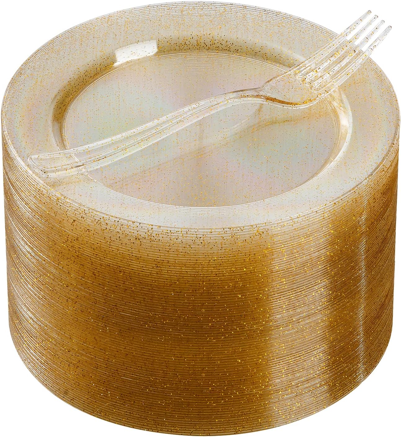Goodluck 120PCS Gold Glitter Plates with Plastic Forks
