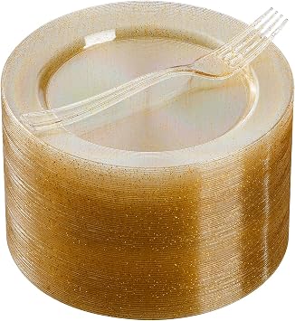 Goodluck 120Pcs 7" Round Gold Glitter Dessert Plates