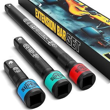 1/2" Impact Socket Extension Bar Set, 3 Piece Drive Extension Bar 75mm 125mm 250mm, CR-V Steel Wrench Extender for Manual Pneumatic Torque Wrench