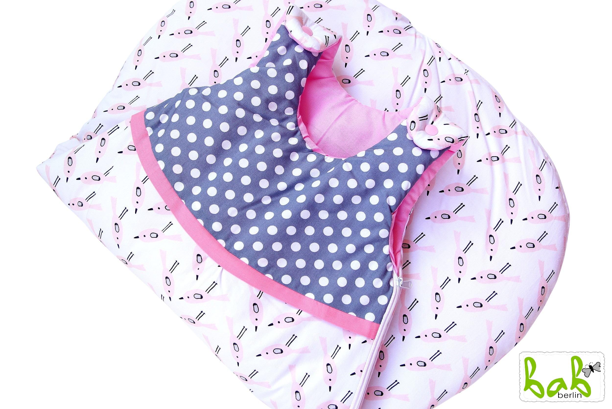Baby Schlafsack Gr. 70 gefüttert für Mädchen oder Jungen, auch als Set mit Schmusetuch Handmade bab-Berlin