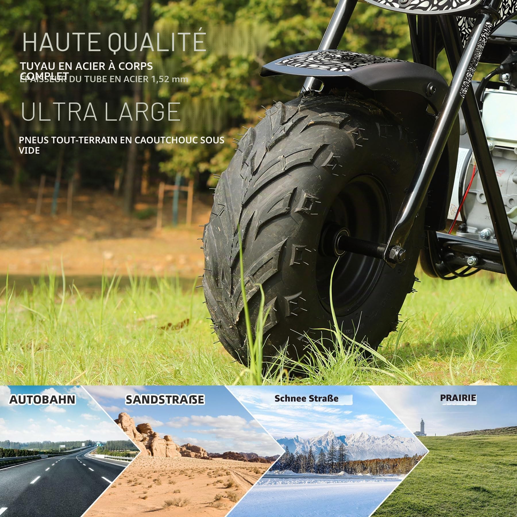 ORYXEARTH 105CC Mini Moto 4 Temps Pocket Bike Dirt Bike, Moto Cross Enfant, Benzin Haute Performance, Pneus Larges Tout-Terrain, Motocross, Autocollants DIY à Partir de 13 Ans (Crâne)