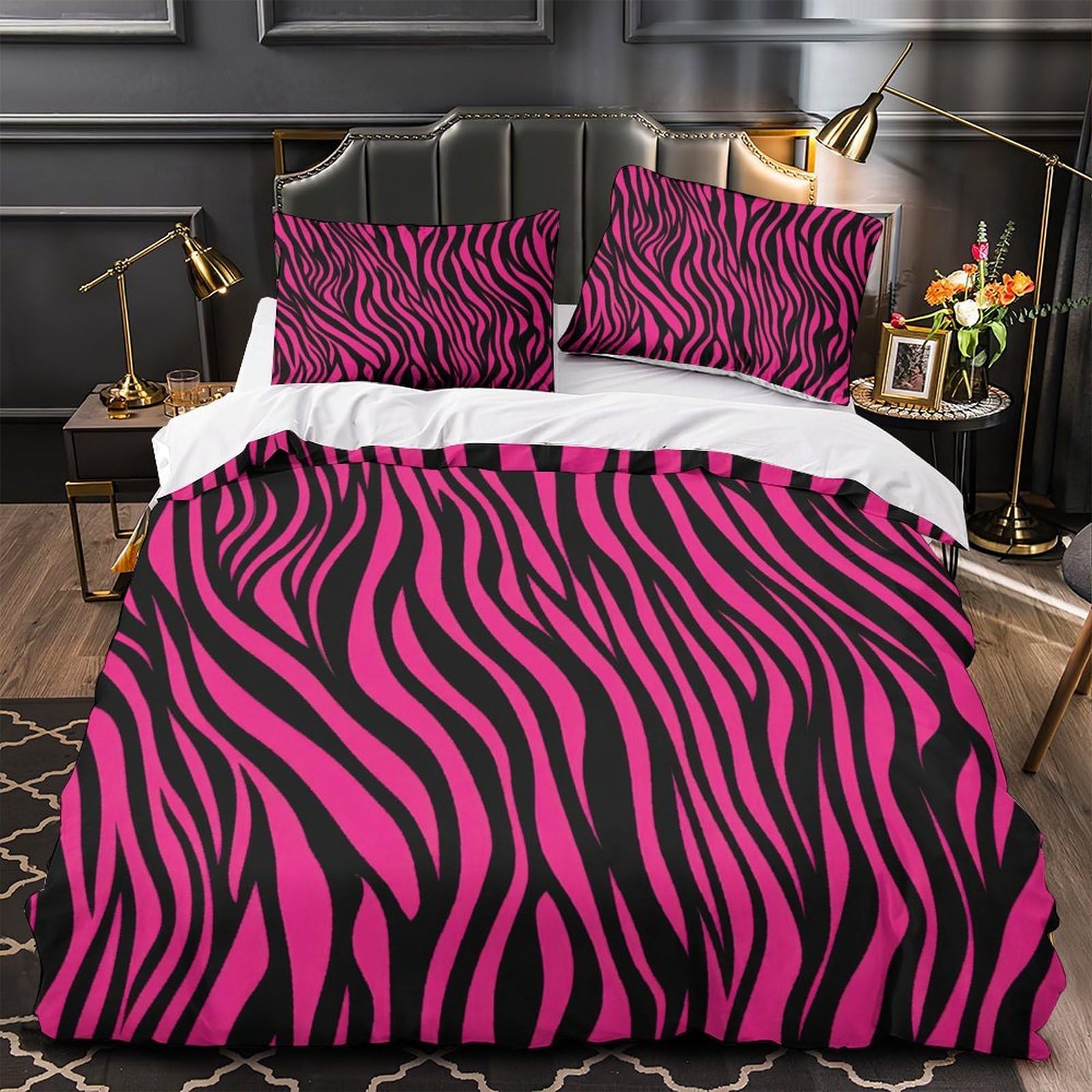 Housse de couette zèbre 140x200 microfibre fuchsia pour lit 1 personne