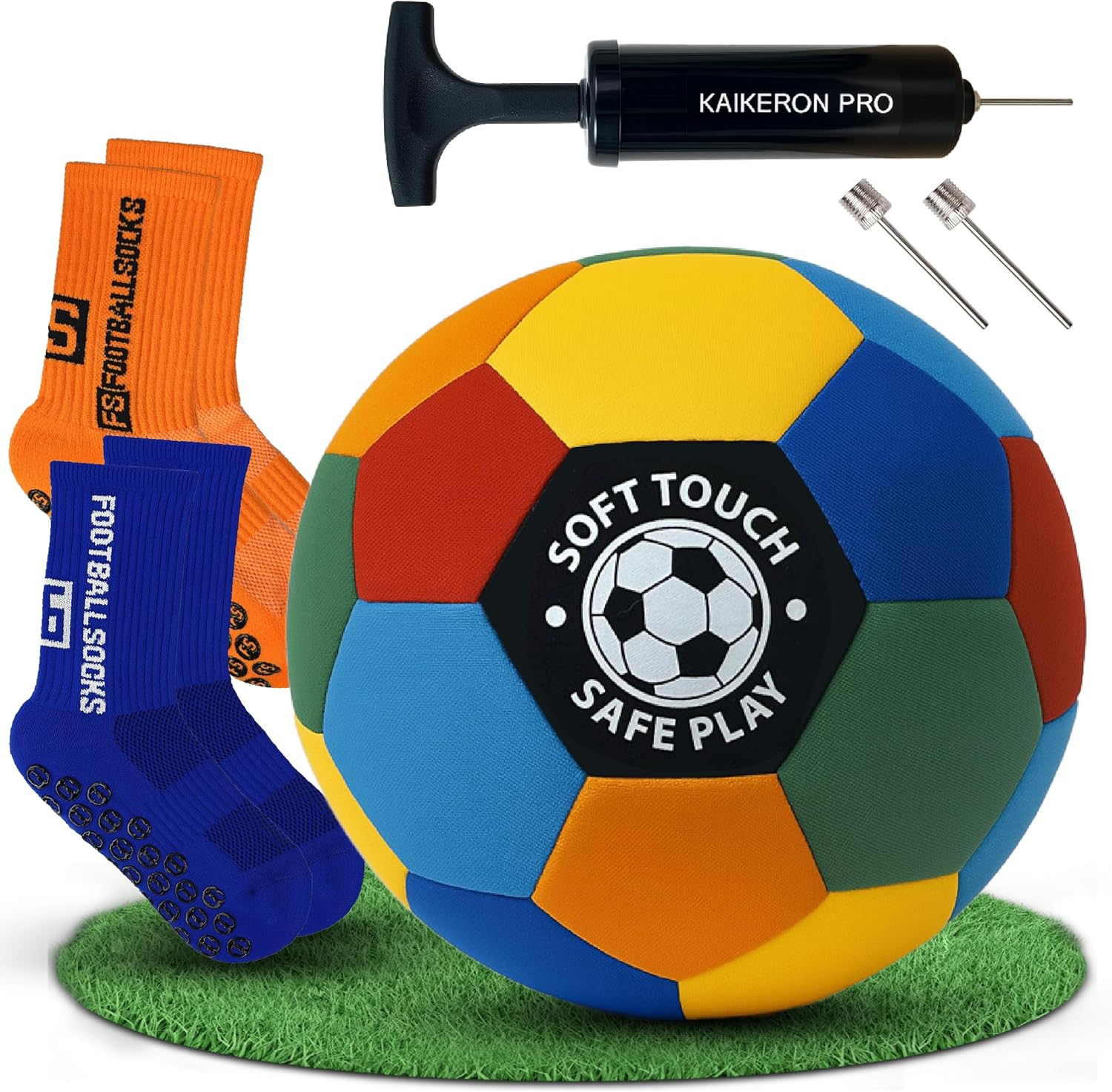 Balón de fútbol interior tamaño 4  Pelota suave silenciosa con 2 calcetines antideslizantes y bomba  Pelota interior segura para pisos de madera