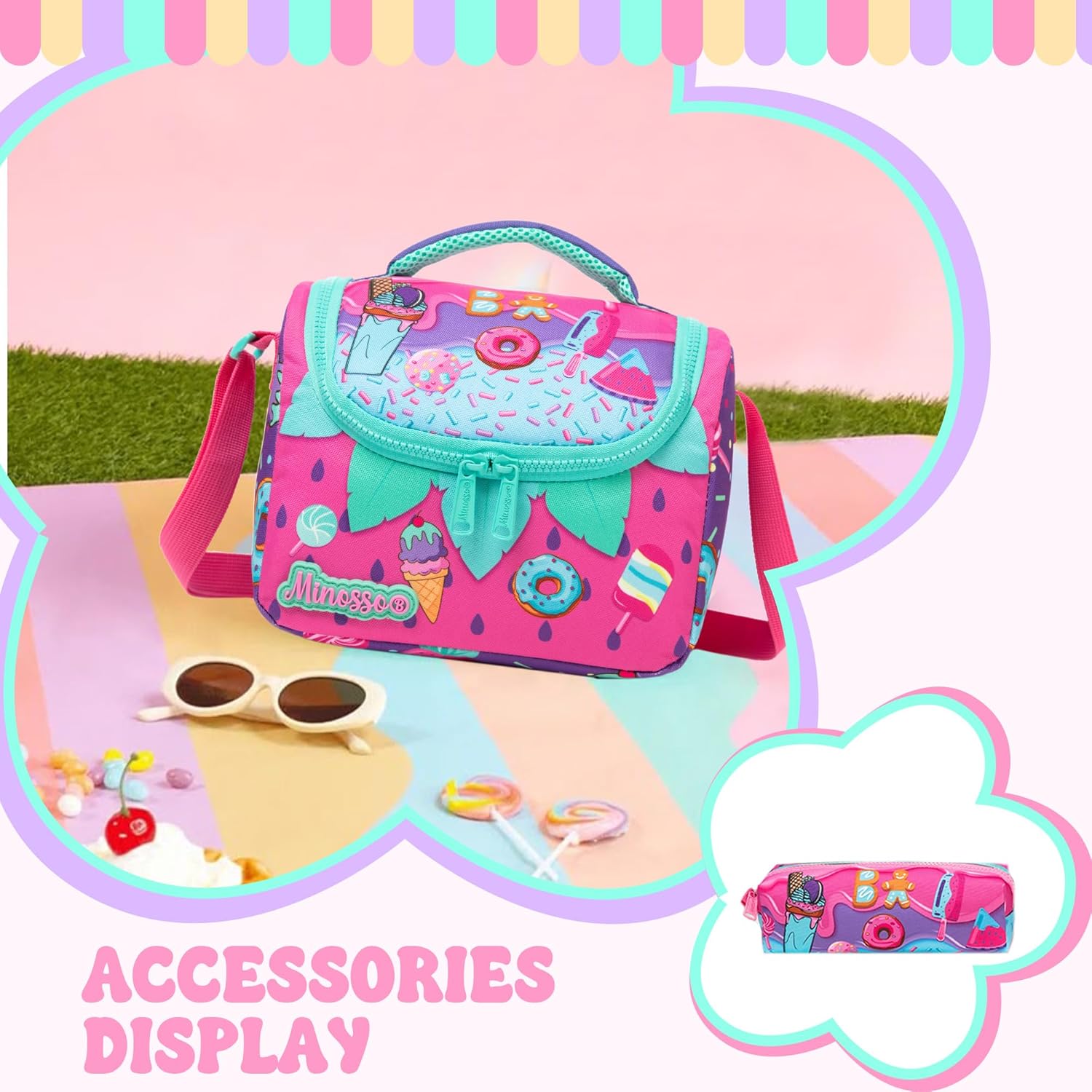 Girls Rolling Backpack for Kids Ages 8-12 Wheeled Backpack for Kids Backpacks for Girls with Lunch Bag Back to School Supplies Kit