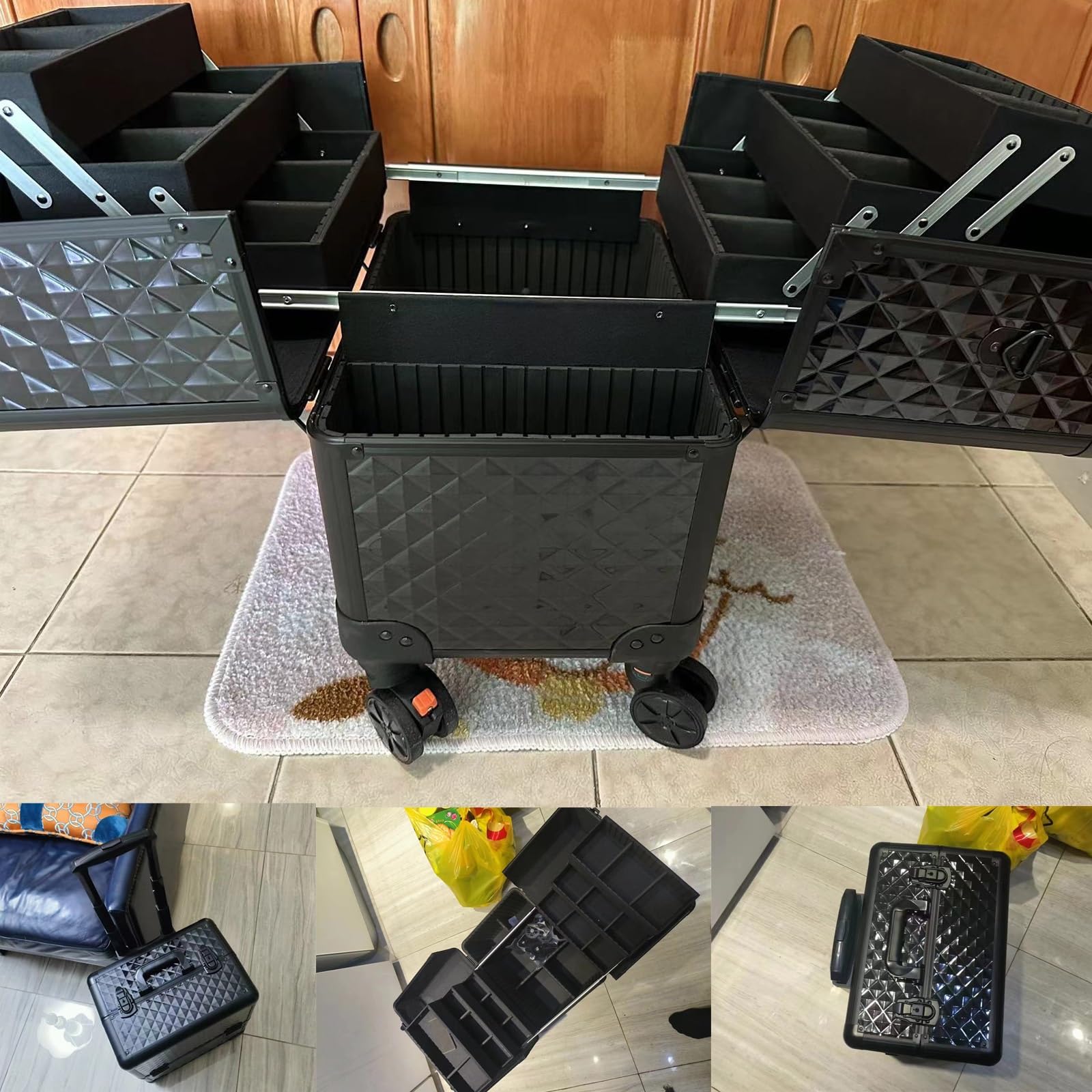 Rolling Makeup Case Beauty Makeup Train Case Travel Trolley Kosmetyczka Organizer na kółkach Pudełko na kosmetyki Profesjonalny kosmetyczka Organizer na pędzle do makijażu Etui na pędzle do makijażu