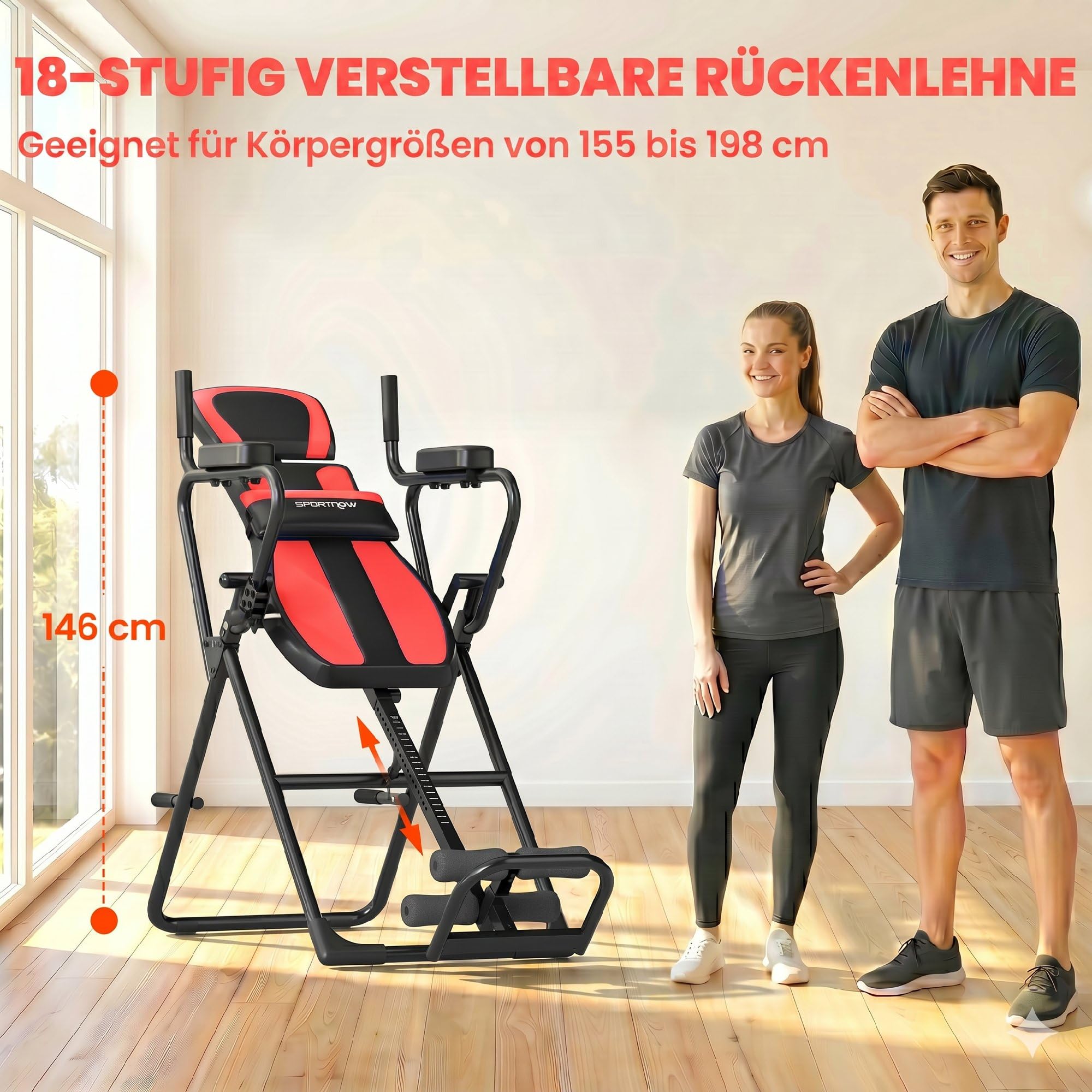 SPORTNOW 3-in-1 Inversionsbank Klappbar Inversionstisch mit 3 Inversionswinkel Liegestütz- & Klimmzugstangen Kopf- & Lendenstütze Schwerkrafttrainer Streckbank zur Entlastung der Wirbelsäule bis 120kg