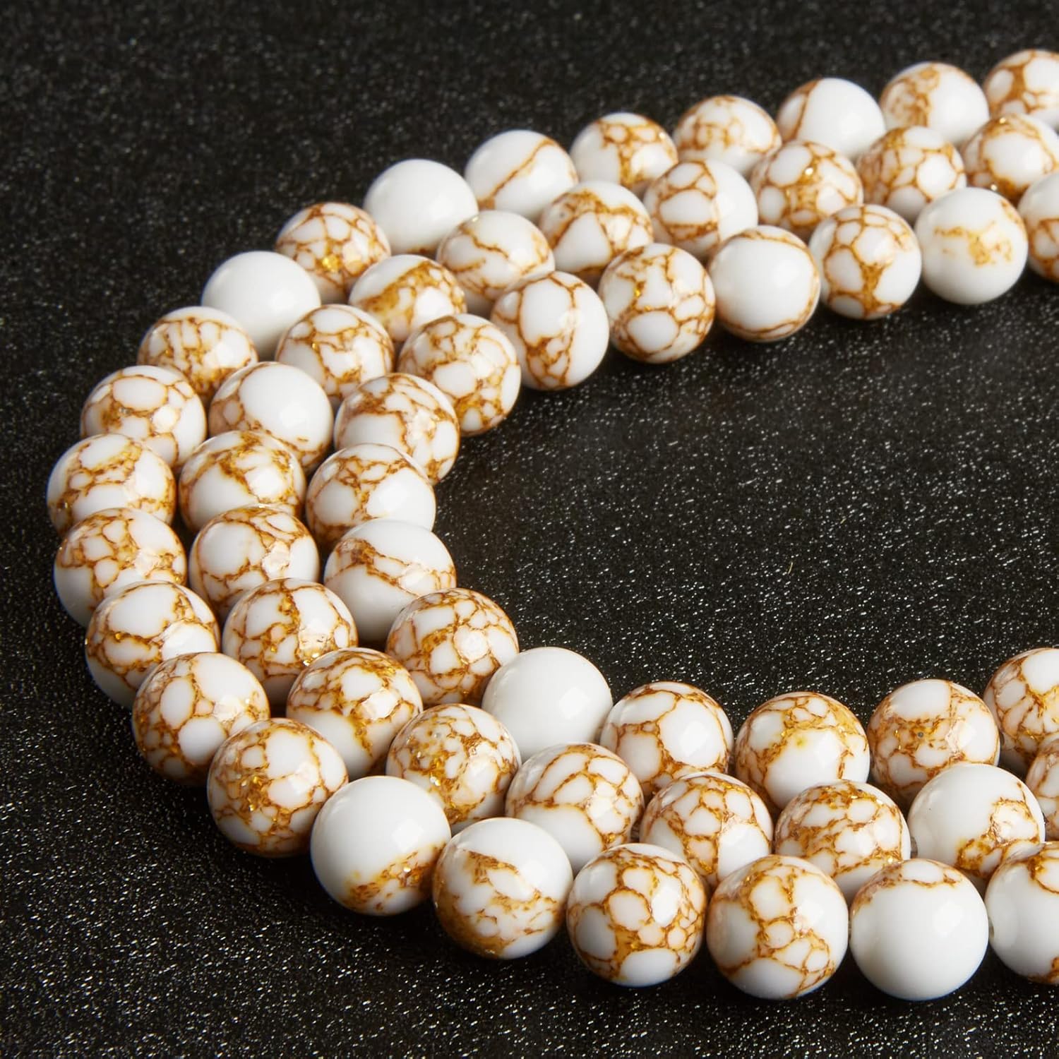 60pcs 6mm White Howlite Gold Spun Beads Natural Gemstone Beads Round Loose Beads for Jewelry Making - Image 5
