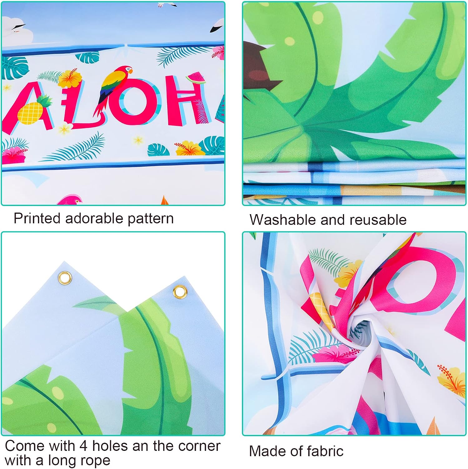 HOWAF Aloha Background Banner for Hawaiian Party Decoration Big Fabric Tropical Summer Party Banner for Wall Garden Outdoor Decoration for Beach Luau Tiki Party Backdrop Decoration 185 * 110cm - Image 4