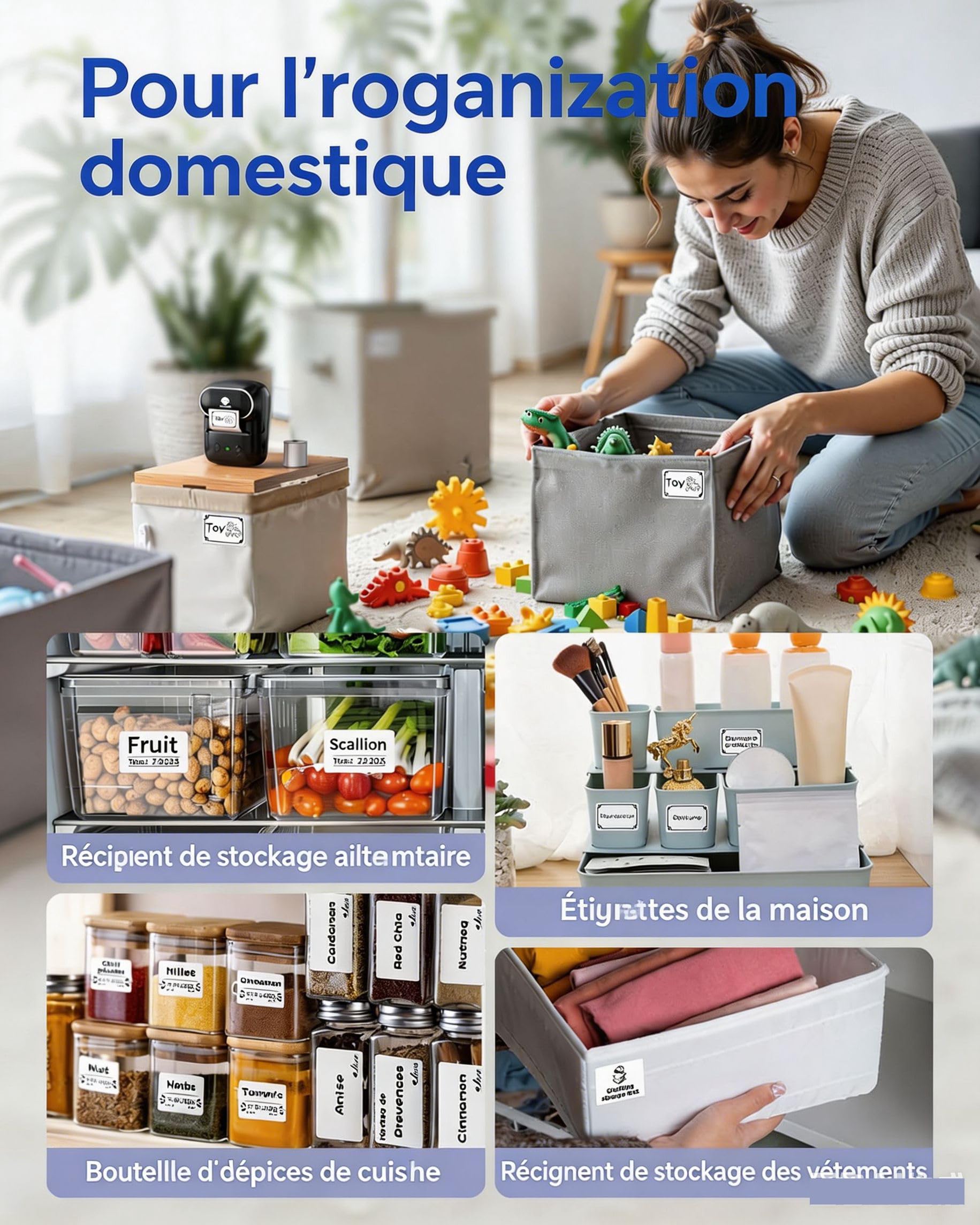 Phomemo M108 Étiqueteuse Portable,Bluetooth ÉEtiqueteuse Autocollantes, imprimante etiquette autocollante Thermique Pour les codes-barres, la vente au détail, le bureau, compatible avec iOS et Android