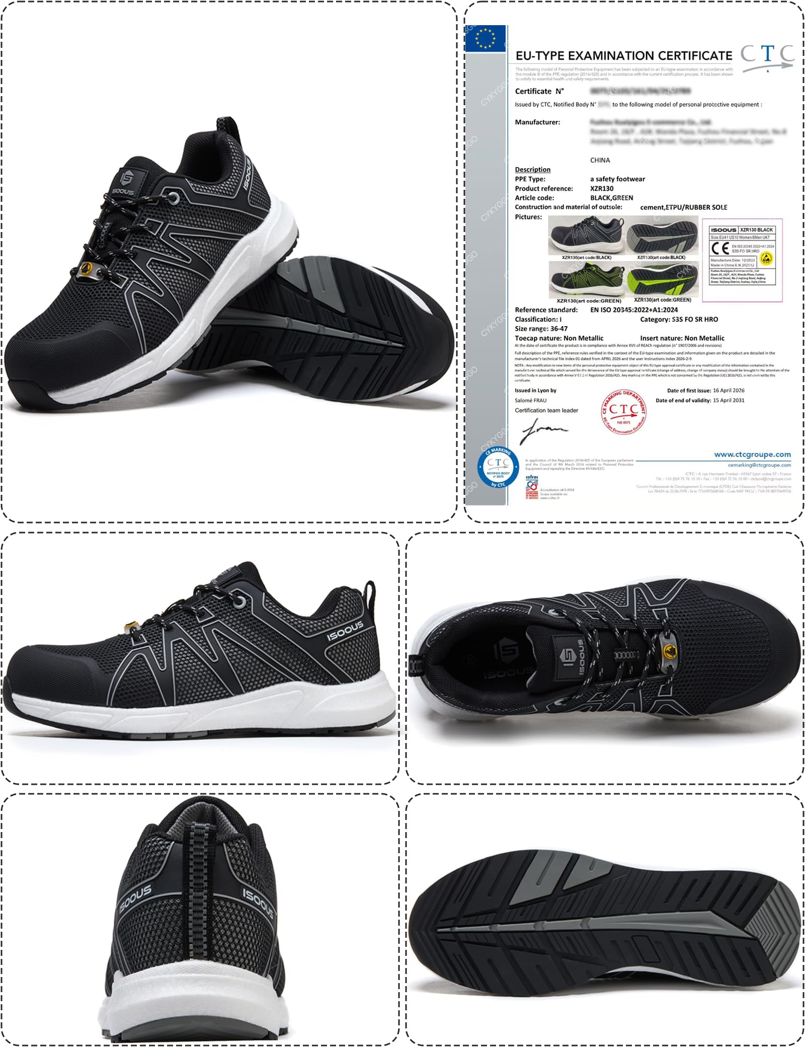 Scarpe Antinfortunistiche Uomo S3S Scarpe da Lavoro Donna Impermeabili SRC FO ESD Leggere Puntale in Fibra di Vetro