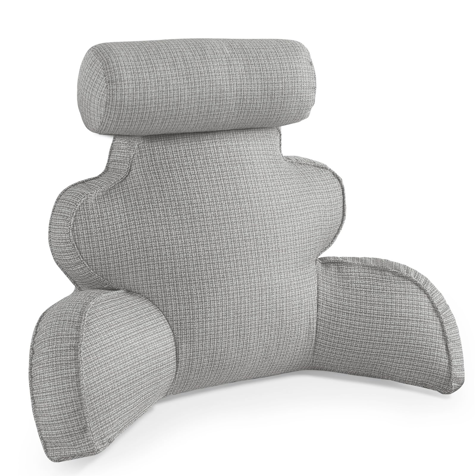 LiveGo Reading Pillow with Shredded Memory Foam, Comfortable Backrest Pillow for Adults & Kids, Bed & Couch Back Support Pillow with Arms & Pockets, Washable Cover for Sitting Up (Light grey)