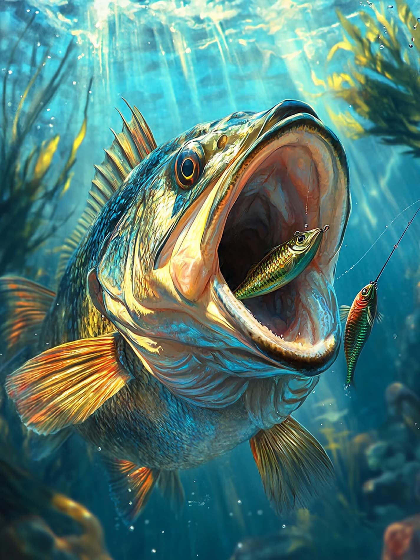 VAIIEYO 5D DIY Diamond Painting Fish, Diamond Art Kits Adults Fisherman, Paint with Round Full Drill Crystal Rhinestone Diamonds Gem Art for Home Wall Decoration Gift 12X16 Inch-73