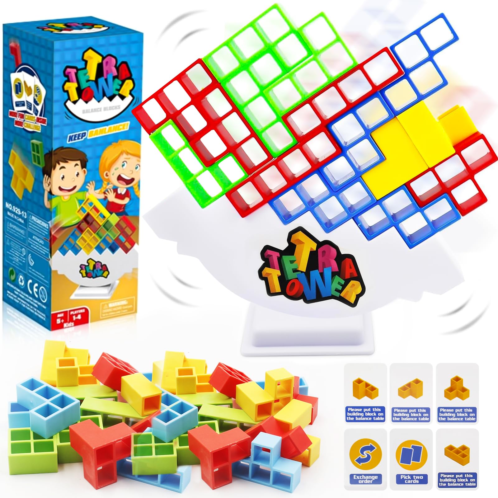 Koyigo Tetra Tower Balance Game, Stack Balance Toy, Stacking Balance Assembling Building Blocks Toy for Parent-Child Interactive Toy, Montessori Toy Gift for Kids Adults (32 Pcs), S-126