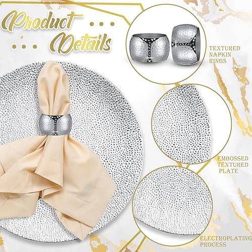 Miniatura 4 de Zhehao Juego de 12 platos de plata y servilleteros, 12 cargadores de mesa de 13 pulgadas y 12 servilleteros redondos de plástico para cena, boda,