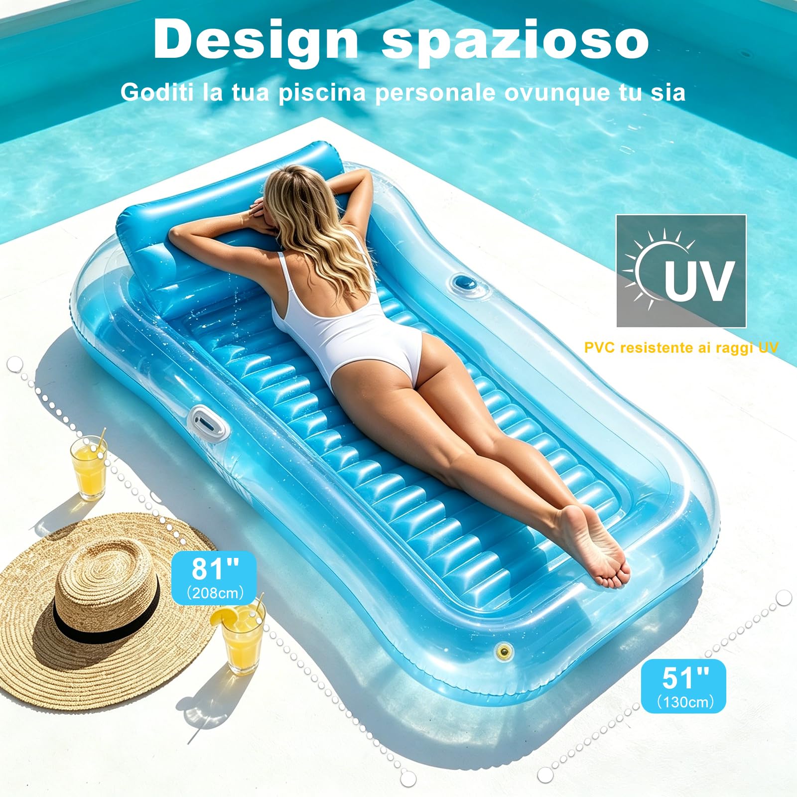 Balakaka Galleggianti da Piscina per Adulti 208×130 cm, Spray Design, Tanning Pool Sdraio Gonfiabile con Portabevande, Grande Materassino Gonfiabile Mare per Partito Spiaggia
