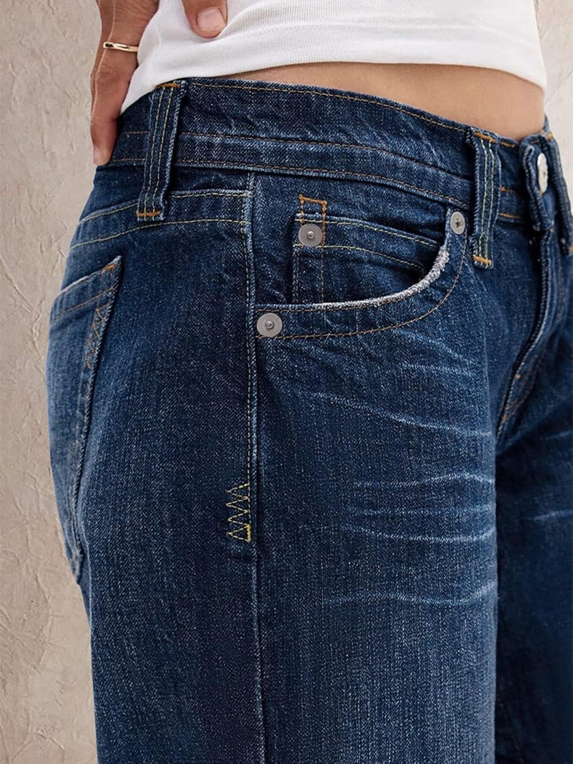 Flamingals Wide Leg Jeans for Women Mid Waist Baggy Stitch Decor Denim Washed Pants Without Belt