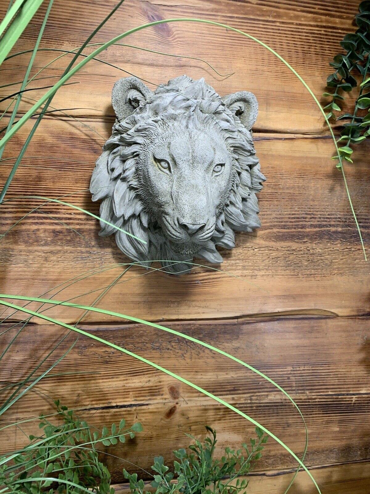 J and L Stone Ornaments Small Natural Detailed Lion Head Wall Hanging Plaque Ornament