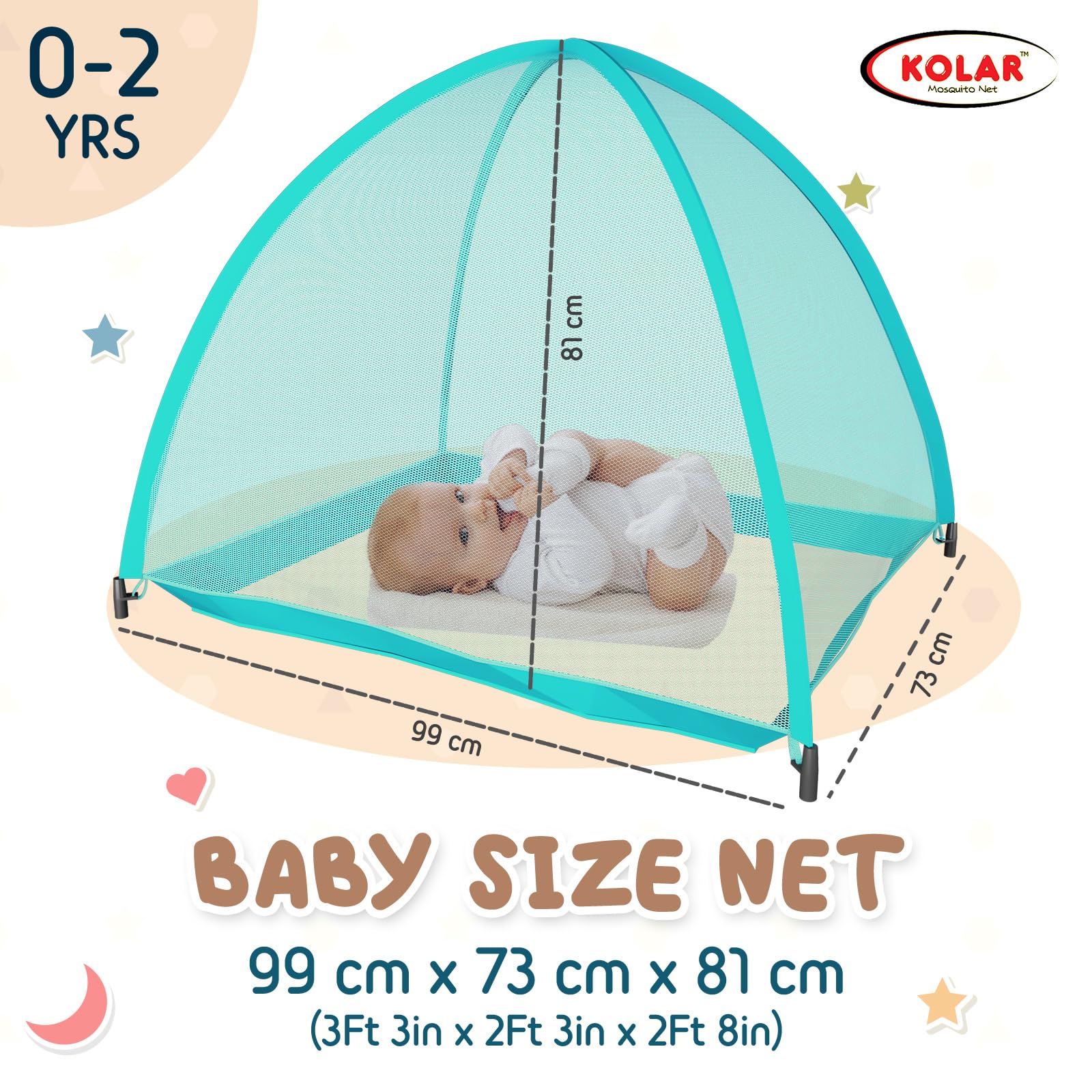 Kolar Baby Mosquito Net | Foldable Tent-Style Bottomless Crib Machardani | Washable Polyester | Durable Corrosion-Resistant Frame | Anti-Bug Protection for Infants | Green Color