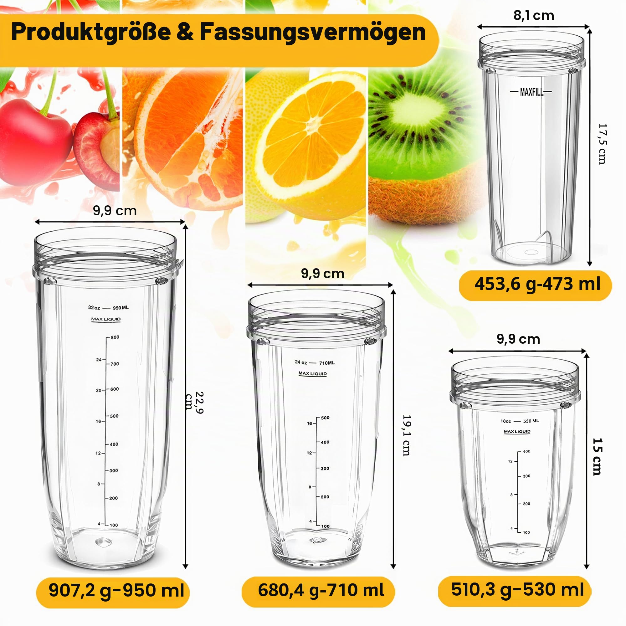 2 Stück Ersatz 32oz Blender Cup mit Sip & Seal Deckel Kompatibel mit Nutri Ninja BL450 BL454 Bl455 BL456 BL480 BL481 BL482 BL490 BL640 BL642 BL682 SS101 SS401 SS351 Nutri Ninja Auto IQ Serie Blender