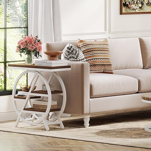 Miniatura 4 de Tribesigns Mesa auxiliar para sala de estar, mesa auxiliar estrecha de 3 niveles con almacenamiento, mesa auxiliar de sofá de madera con marco de