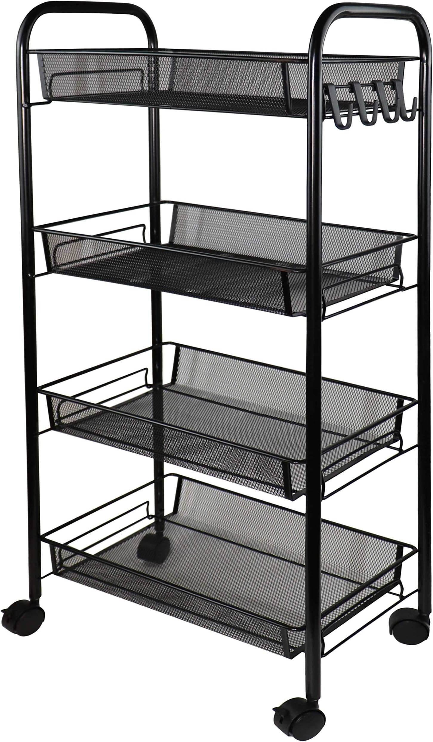 Aewio 4-Tier Metal Rolling Utility Cart Storage Organizer Shelf with Lockable Wheels for Home Kitchen Living Room Bedroom Bathroom Office Garden etc. (Black)