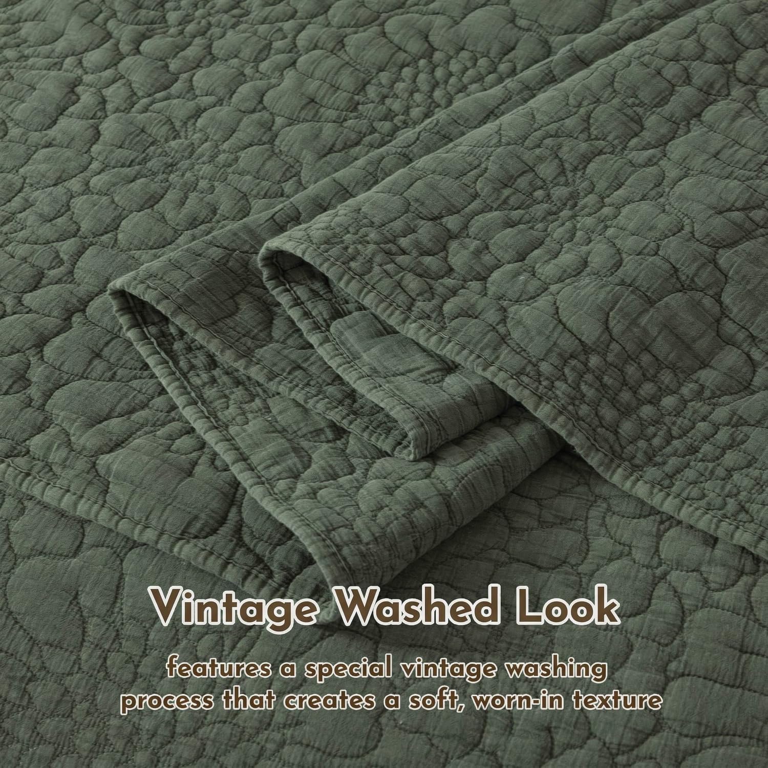 Stonewashed Cotton Floral Bedspread Reversible Quilt Set