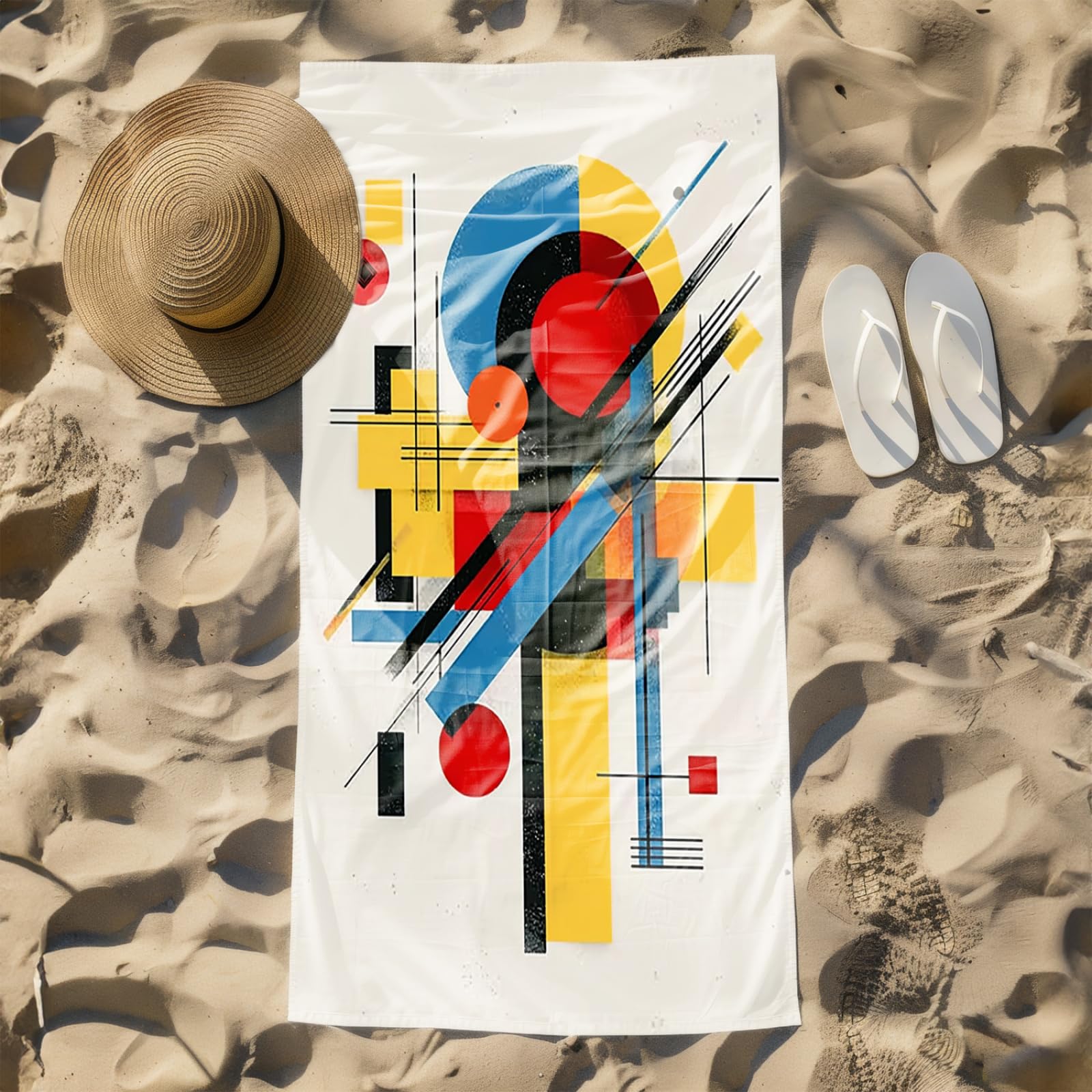 Genérico Toalla Playa 180X100 Rojo Amarillo Negro Azul Abstracto Grande Toallas de Piscina Grandes Anti Arena Secado Rápido Gimnasio Hombre Mujer Lavable A Máquina Regalo