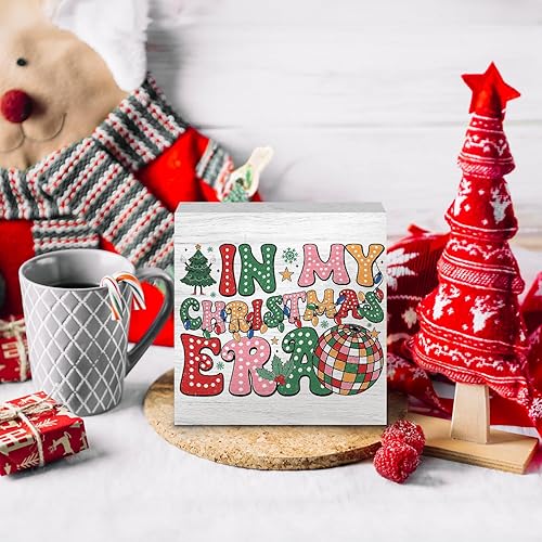 Miniatura 4 de Groovy - Letreros de madera retro con texto en inglés "Merry Christmas", decoración de época de discoteca para escritorio de oficina en casa,