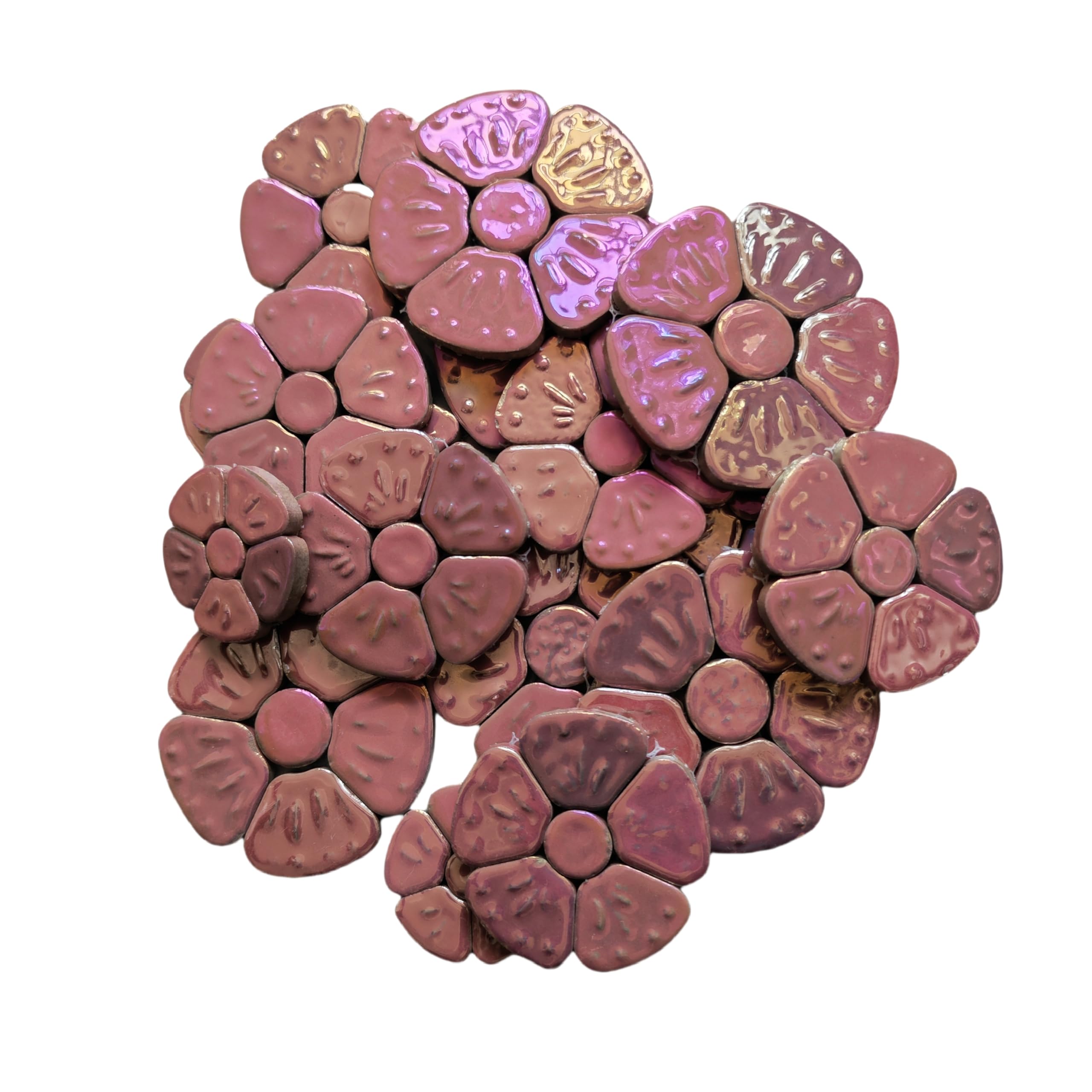 500g Random Iridescent Flower Ceramic Mosaic Tiles for DIY Crafts,3 Size Flowers Mosaic Pieces for Artwork,Photo Frames,Cups,Flower Pots,Fish Tank,Vases,Make Stepping Stones (Pink)