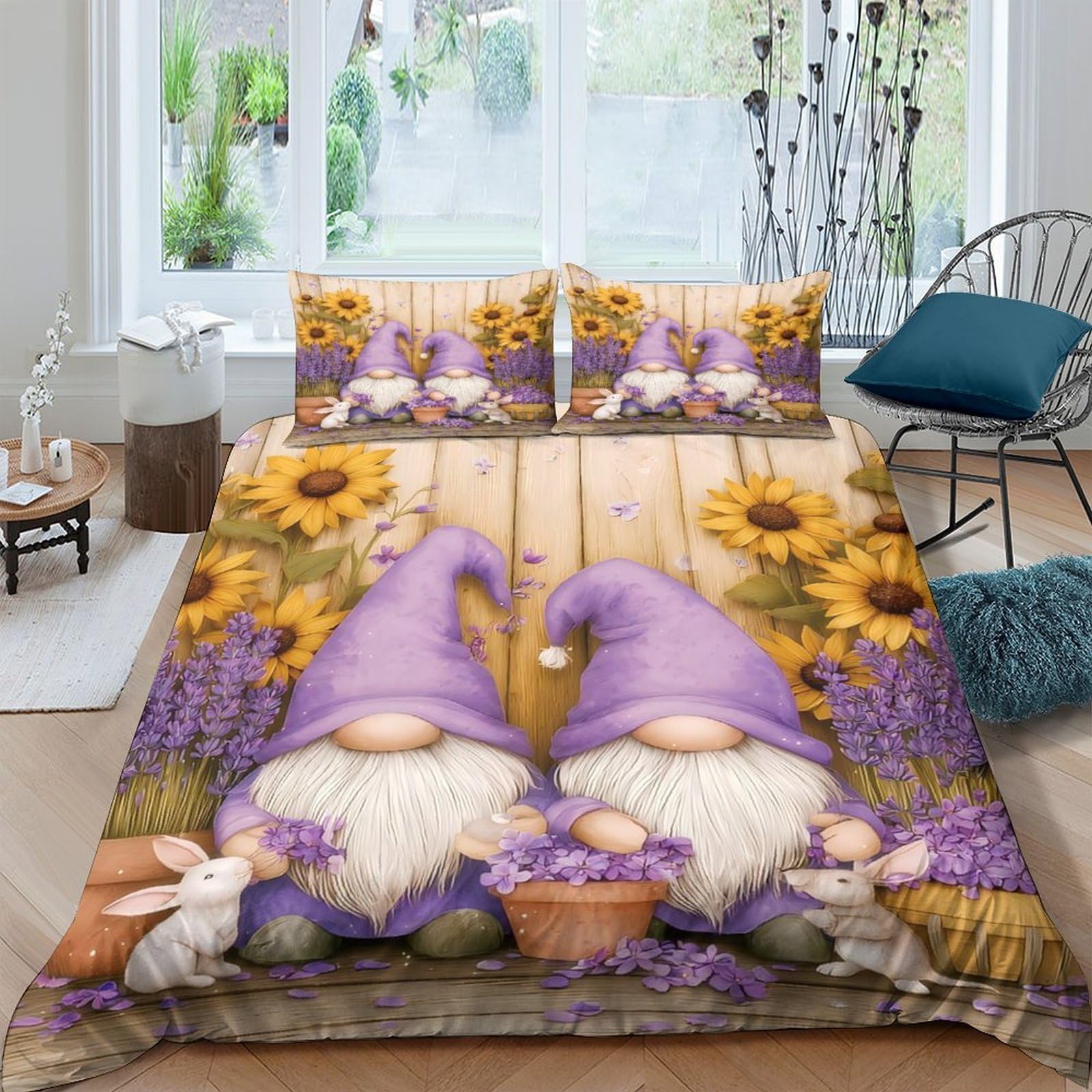 Ctjqhvkz Style-9 3D Printed Lavender Gnome Fitted Sheet Microfiber Sunflower Mattress Cover For Bedroom Dorm Decorative Protection, Easy Care, Anti-Slip Single（135X200cm）