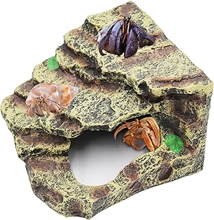 Hermit Crab Hideout, Resin Simulation Stone Reptile Cave Hideout, Hermit Crab Climbing Toys, Terrarium Habitat Decor for Lizard Spider Aquarium Fish Gecko Bearded Dragon