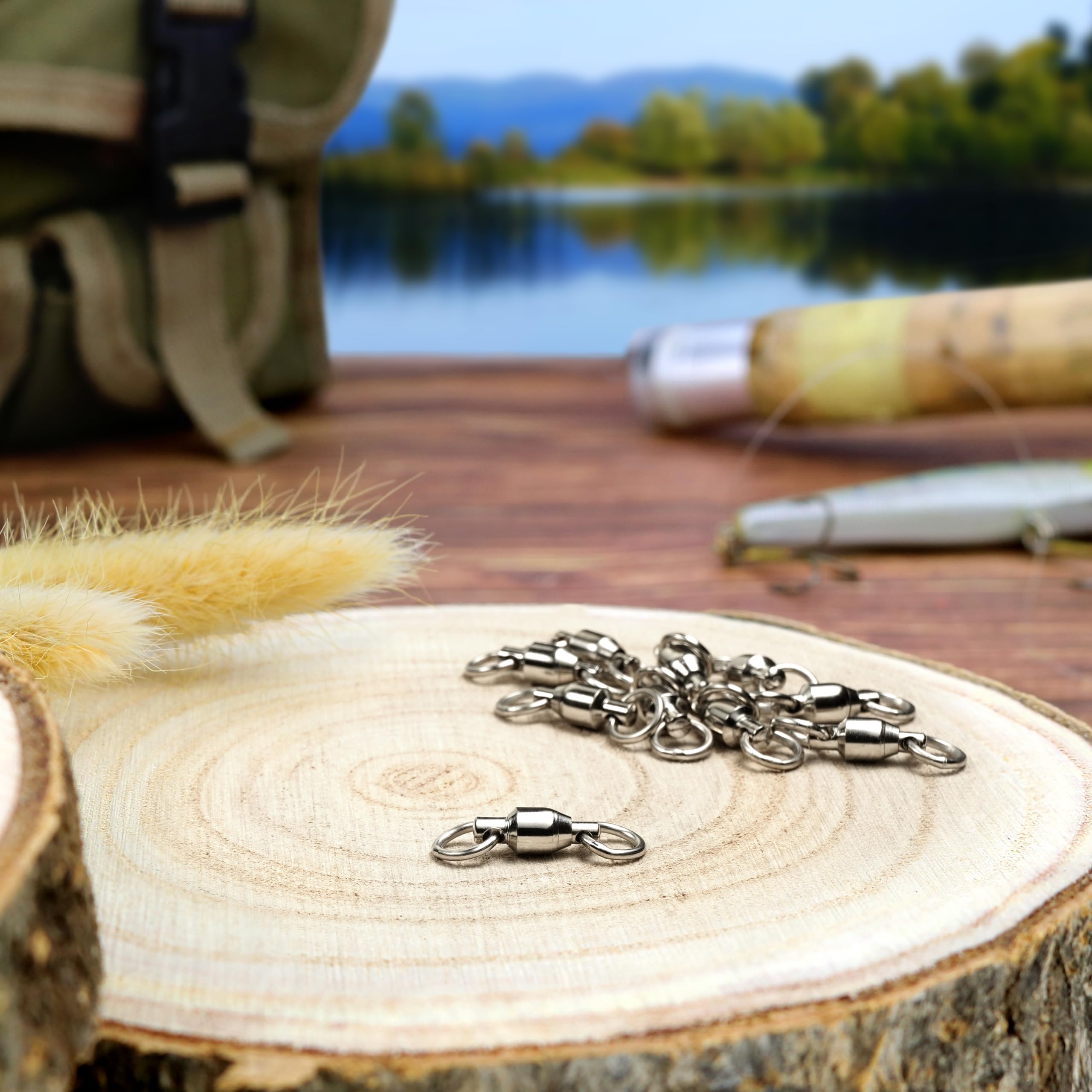 AMZfishing 10 x krętlik z łożyskiem kulkowym, krętlik z łożyskami kulkowymi, do wędkowania z karabińczykiem, zestaw kręgów, krętlik wędkarski, krętlik wędkarski (10 sztuk, #1 (14 kg)) OS