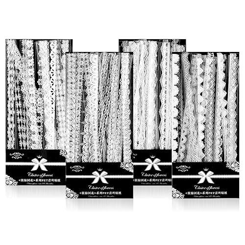 Prasacco 120 Pcs White Lace Scrapbook Stickers, Vintage Style, PET Material, Perfect for Scrapbooking, Wedding Invitations, Journals & More