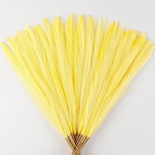 Decoración de hierba de las pampas de color amarillo claro, 30 piezas de 17 pulgadas, decoración corta de hierba de pampas, arreglo floral de pompas