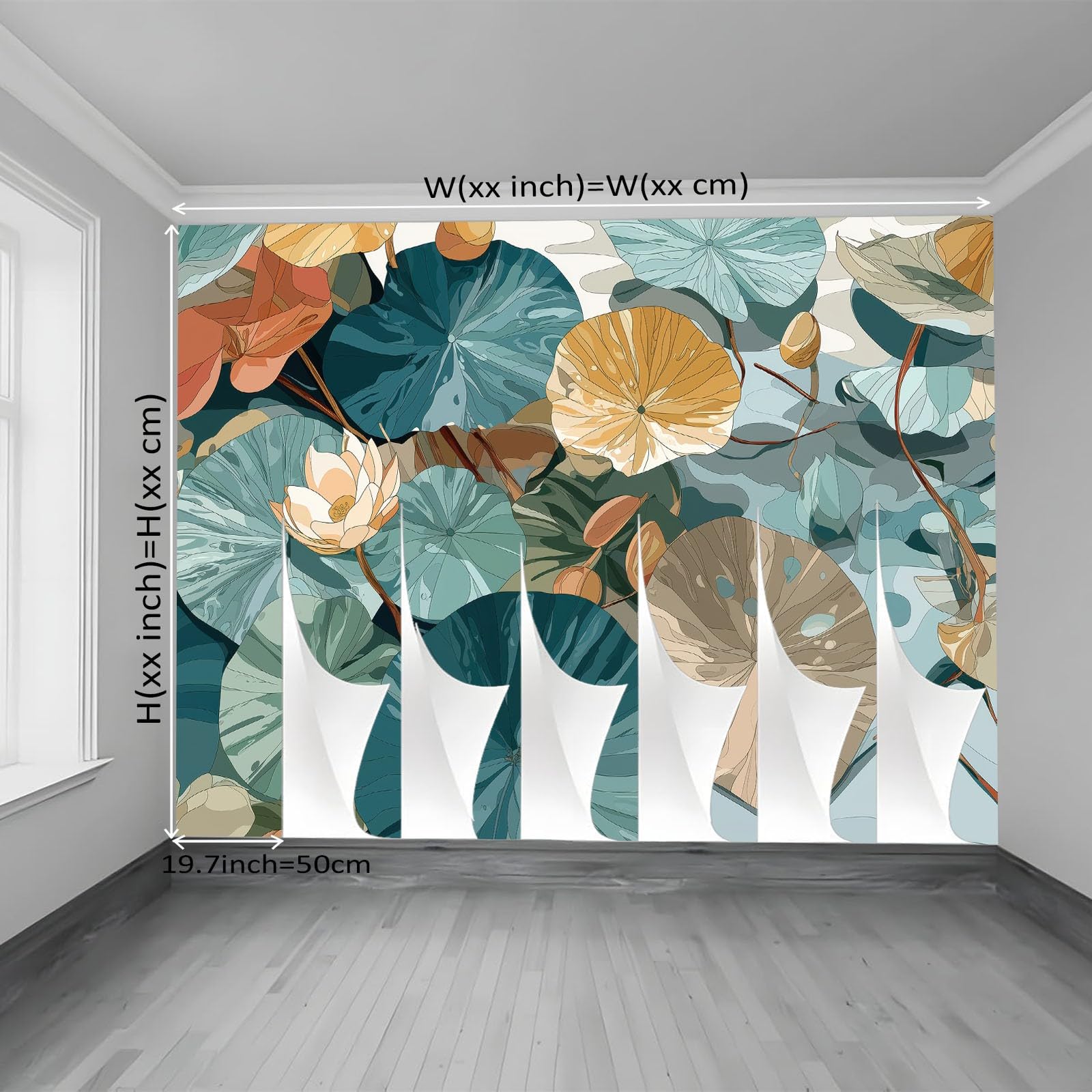 Fototapeta ścienna 250 x 175 cm (szer. x wys.), wzór rośliny boho lilia wodna, instalacja naklejana fototapeta do gabinetu i małej sypialni