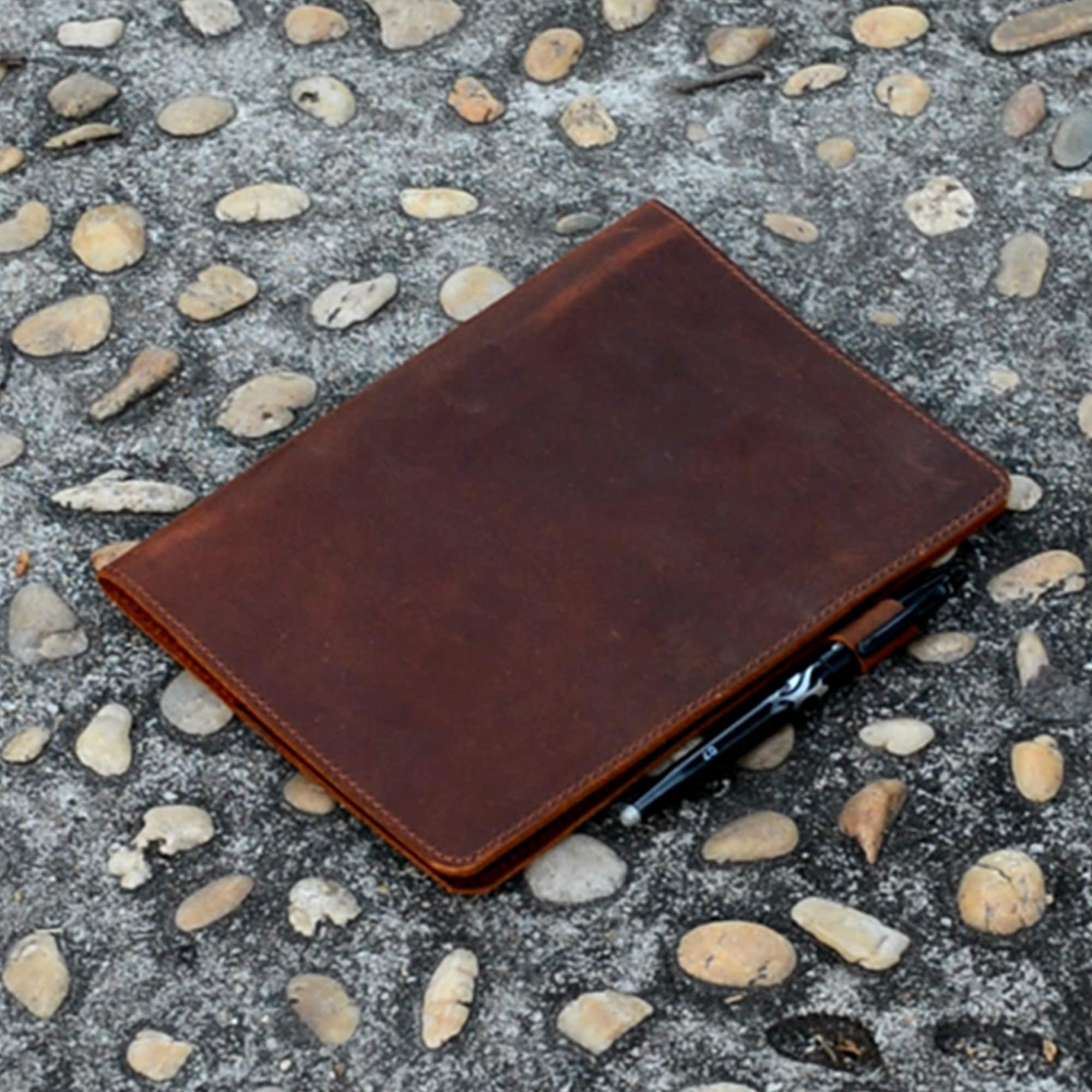 JJNUSA Funda de piel auténtica para Everlast, Fusion, Wave Moleskin con lazo para bolígrafo A4, letra 11 x 8.5 pulgadas, color marrón