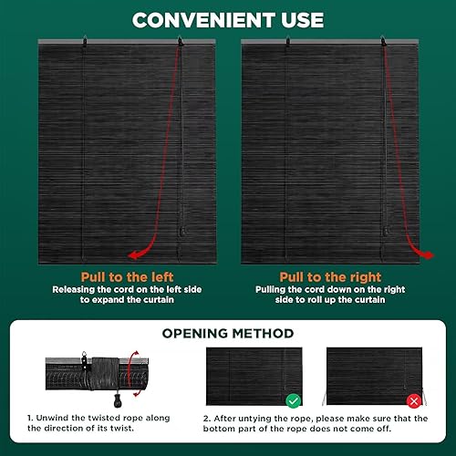 Miniatura 5 de Persianas de bambú para ventanas interiores, persianas de bambú fáciles de instalar para ventanas de interior, persianas enrollables personalizadas