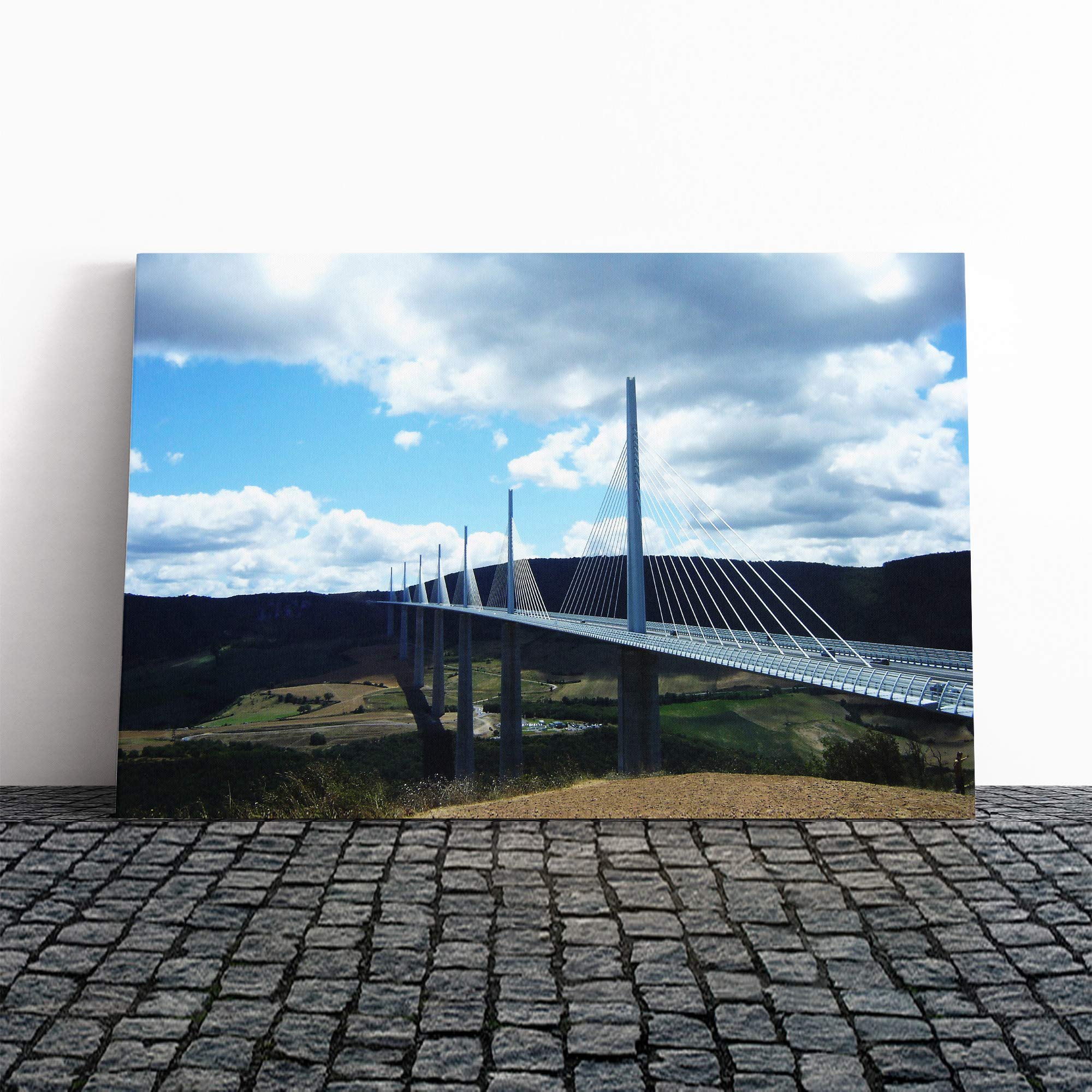 Millau Bridge France Landscape (1) Canvas Print | Gallery Wrapped 30mm Frame Wall Art | 24x16 inches | Ready to Hang | Modern Landscape Picture | Living Room Bedroom Lounge Office